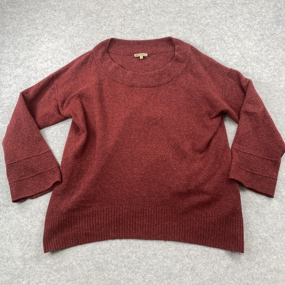 Democracy Sweater Womens Large Maroon Red Knit Bell Sleeve Pullover Button Hem